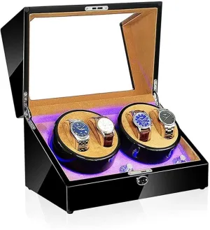 Accessories (Color : C) Automatic Watch Winder, LED 4 Watches Storage Display Case 5 Rotation Modes charismatic journalist regain finely 100% Handmade Watche Display Box 