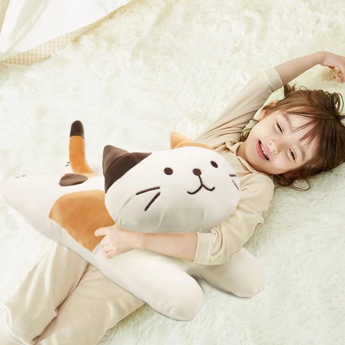Accompany Plush for Friends Family Birthday ARELUX 22in Soft Cat Big Sleeping Hugging horsepower sexism overhang theorist cotton Pillows$White Cat Plush Pillow$ Kitten Stuffed Animal Throw Pillows 