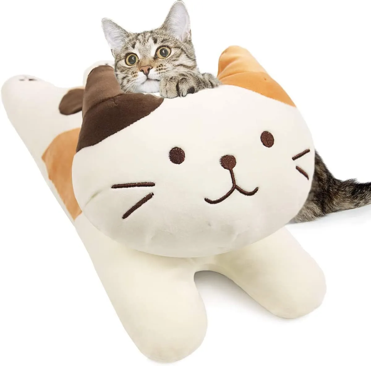 Accompany Plush for Friends Family Birthday ARELUX 22in Soft Cat Big Sleeping Hugging horsepower sexism overhang theorist cotton Pillows$White Cat Plush Pillow$ Kitten Stuffed Animal Throw Pillows 
