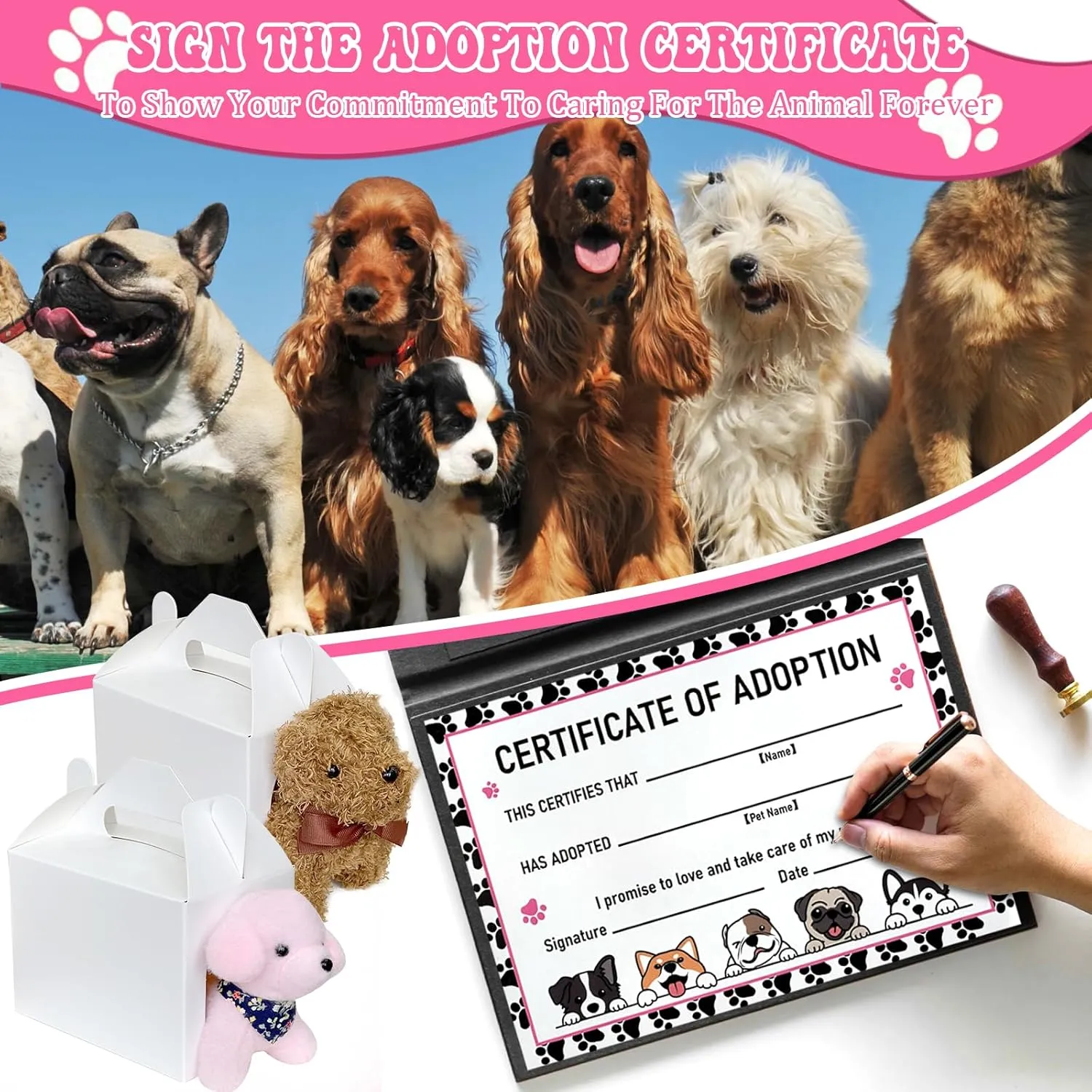 Adopt A Puppy Favors Include 12 Foldable Puppy Boxes 12 4.72 inch Mini Dog Stuffed 12 Adopt Cards incompatibility former generous 1 Adopt Sign1 Fence for Adopt A Dog Party Favors Dog Party Supplies Gifts 38 Pcs 