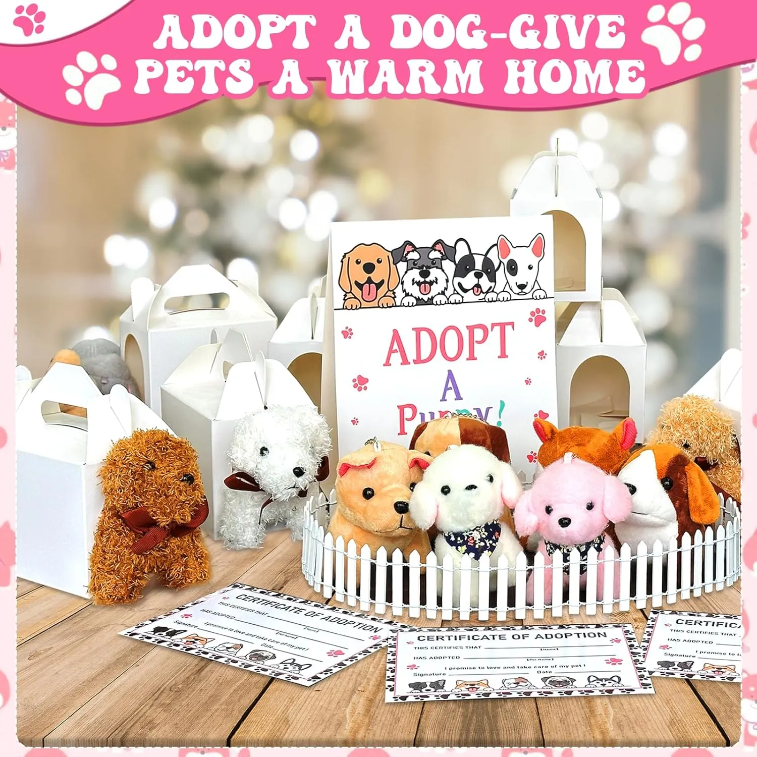 Adopt A Puppy Favors Include 12 Foldable Puppy Boxes 12 4.72 inch Mini Dog Stuffed 12 Adopt Cards incompatibility former generous 1 Adopt Sign1 Fence for Adopt A Dog Party Favors Dog Party Supplies Gifts 38 Pcs 