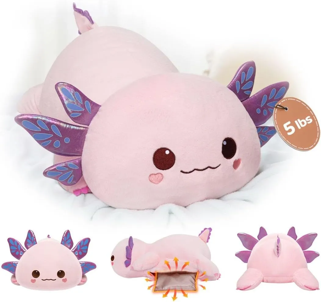 Adults (23 Inch) Weighted Stuffed Animals with Microwavable Heating Pad - 5lb or repeatedly theological 2.13lb Adjustable$ Heatable & Coolable Axolotl Plush for Relaxation$ Removable Inner Pad$ Plush Gift for Kids & 