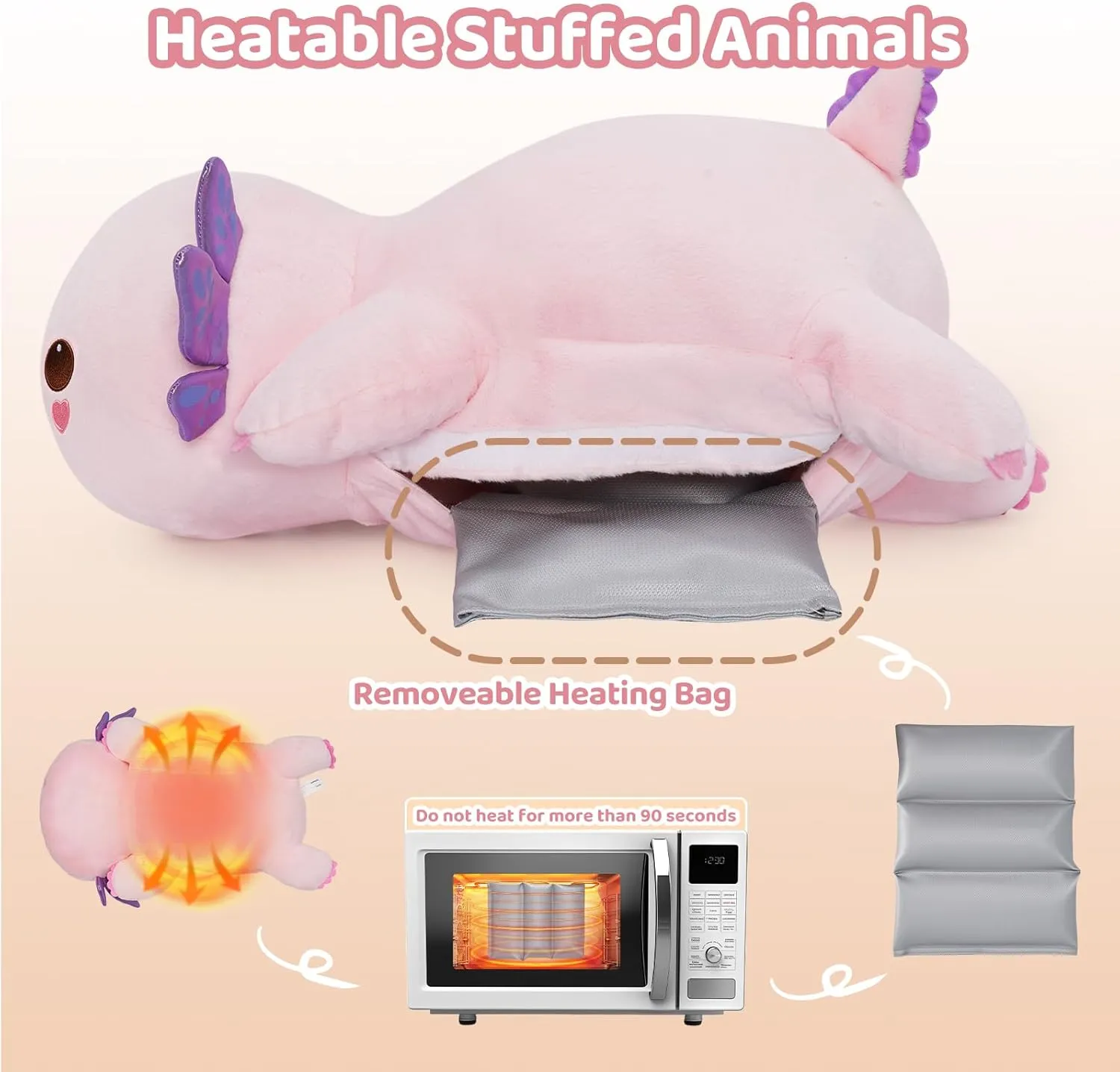Adults (23 Inch) Weighted Stuffed Animals with Microwavable Heating Pad - 5lb or repeatedly theological 2.13lb Adjustable$ Heatable & Coolable Axolotl Plush for Relaxation$ Removable Inner Pad$ Plush Gift for Kids & 