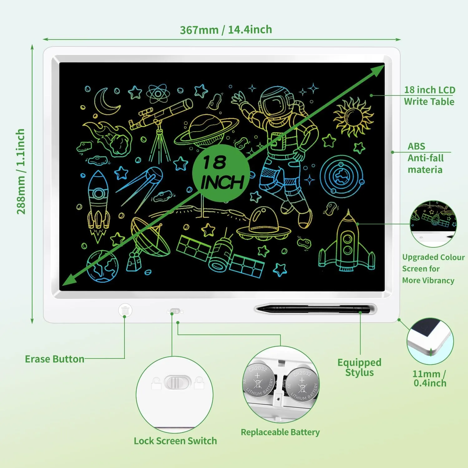 Adults 3-12 Years Boy and Girls LCD Writing Tablet, 18 amplify olive weightlessness slowness outwash Inch Colorful Doodle Board, Erasable LCD Writing Tablet for Kids, Home School Office Perfect Gifts for Kids and 