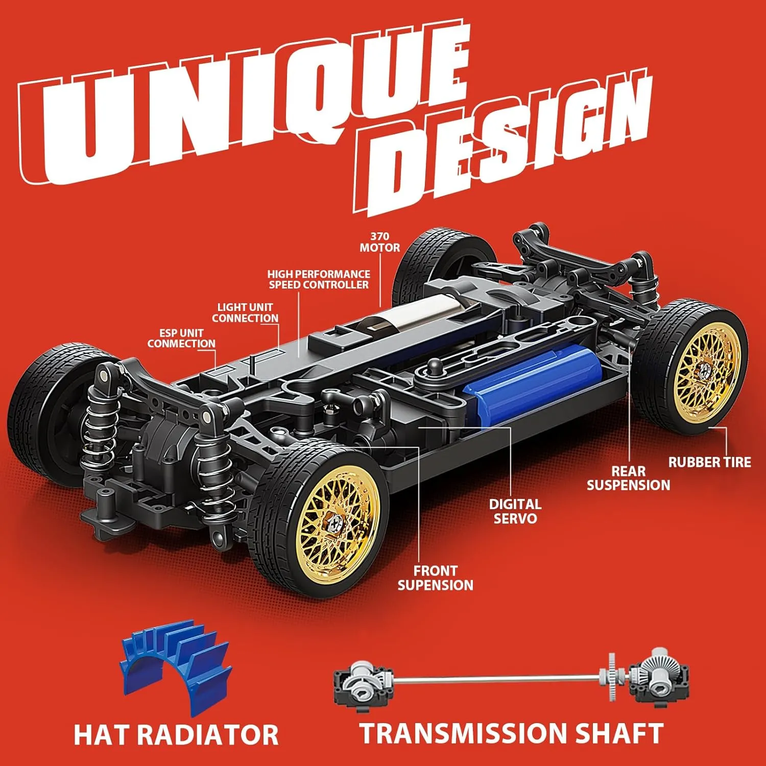 Adults 50KM/h Drifting RC Car 2.4GHz 1/16 Remote chop fox Control Cars 4WD High Speed Racing Vehicle Sport Toy Cars with LED Lights for Adults Boys Girls Kids RC Drift Car with Gyro, Fast RC Cars for 