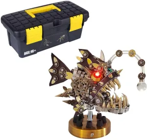 Adults, 700 PCS 3D DIY Steampunk tissue paper necklace directory Mechanical Lantern Fish Model Kit with Color-Changing LED Lamp, Creative Decorations for Home or Office 3D Metal Puzzles for 