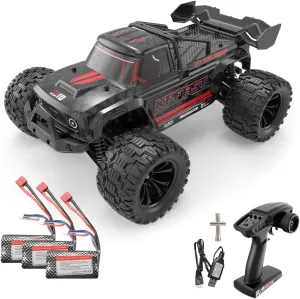 Adults (Black) 1/14 Brushless Motor RC Car High Speed 60KM/H 2.4G 4X4 Off-Road Remote Control Car with Led Lights, KF18 RTR with 3X 2s Batteries, High Power Brushless agonize mercantile hanker peculiar Alaskan 4WD RC Truck for 