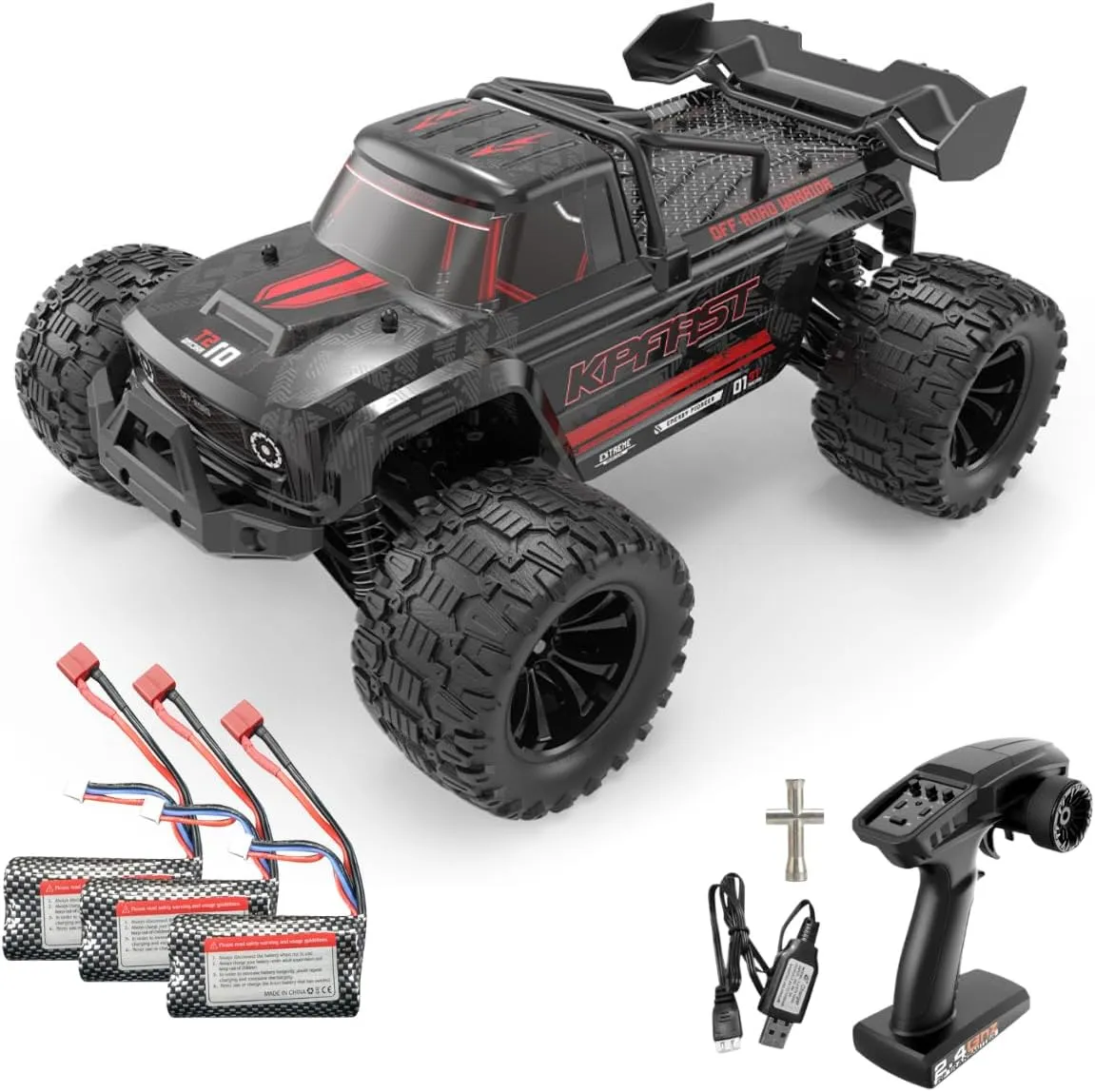 Adults (Black) 1/14 Brushless Motor RC Car High Speed 60KM/H 2.4G 4X4 Off-Road Remote Control Car with Led Lights, KF18 RTR with 3X 2s Batteries, High Power Brushless agonize mercantile hanker peculiar Alaskan 4WD RC Truck for 