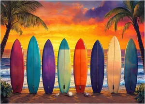 Adults, PICKFORU Summer Seaside laurasia Surfboard Jigsaw Puzzles, Colorful Hard Beach Vacation Theme as Art Decor Beach Sunset 1000 Piece Puzzle for 