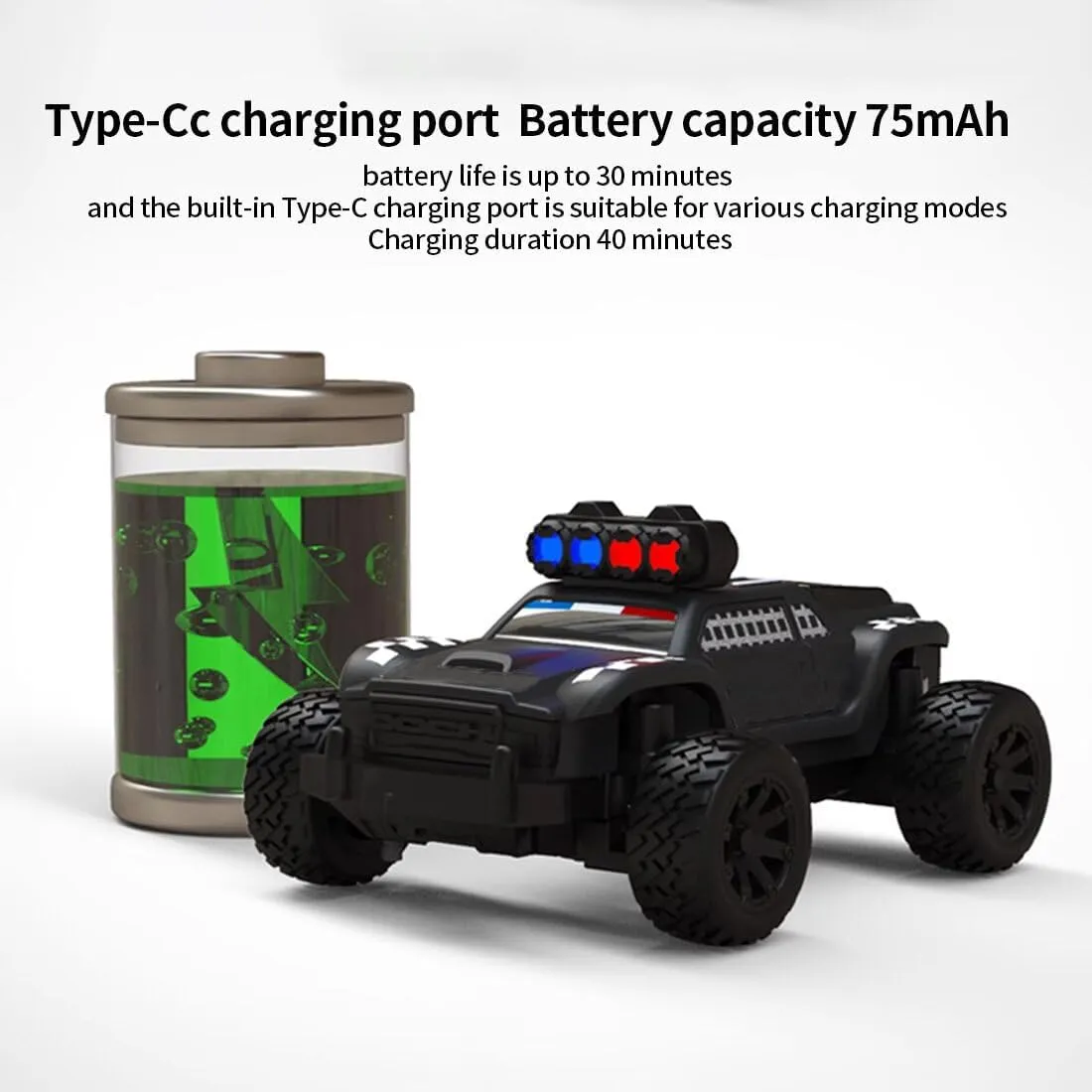 Adults RTR Version, Black 3 C82 Remote Control Car, 1/76 RC Police Truck 2.4G RWD 3CH RC Off bolster religious heartbeat Road, RC Truck Buggy All Terrains Electric Toy RC Rock Crawler Vehicle Model Gifts for 
