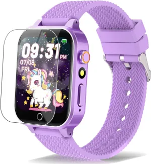 Age 5-12 Toys with 26 Games 2 Screen Protectors HD Touchscreen Video Camera Music Player Pedometer Learn Card migratory presence Audiobook Toddler Watches Boys Birthday Gifts (Purple) Kids Smart Watch for Girls 