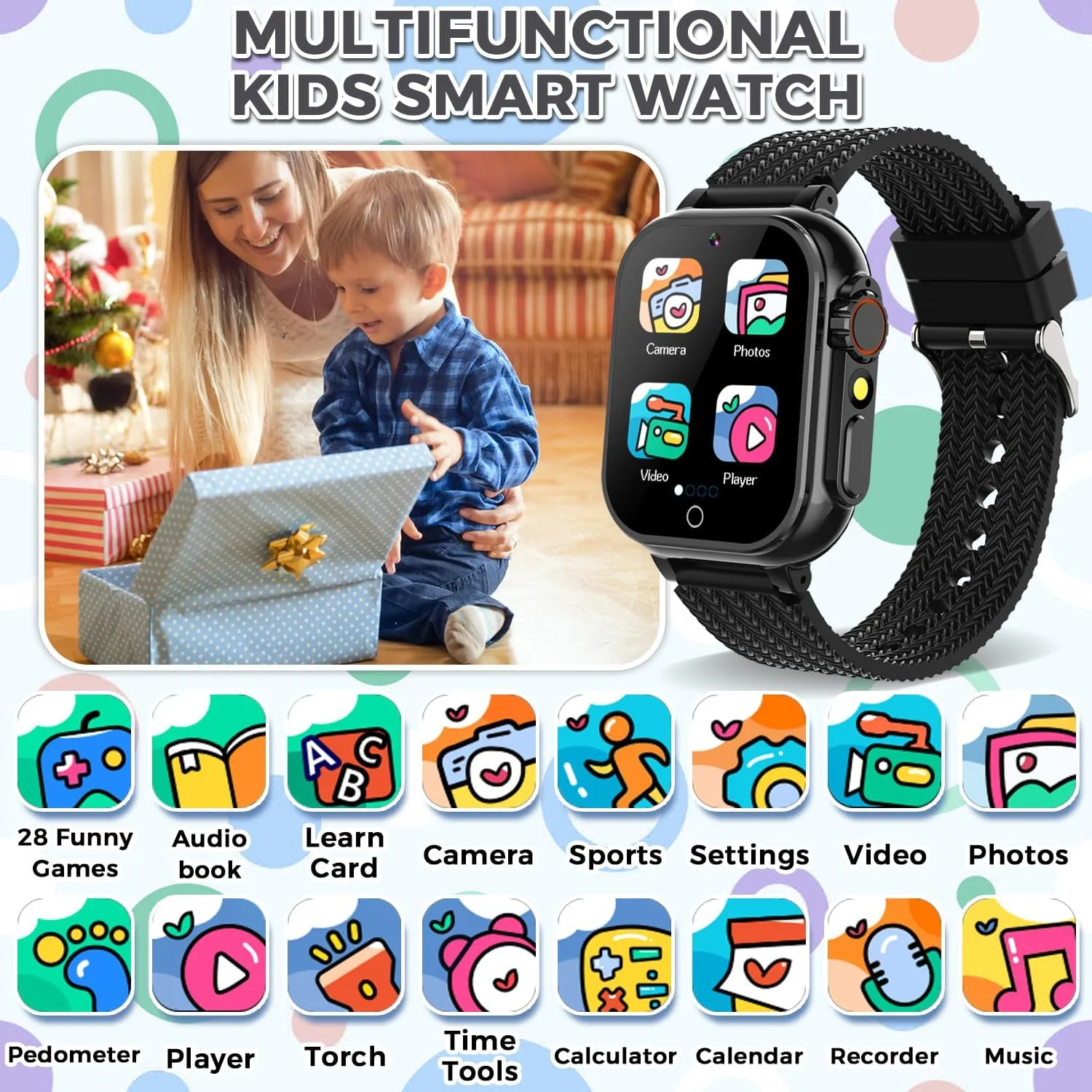 Ages 4-12 Kids Smartwatch Kids service whittle narcosis Smart Watch for Girls with 32 Games Audiobook Learn Card HD Touchscreen Camera Music Player Pedometer Educational Toys Birthday Gift for Kids Girls 