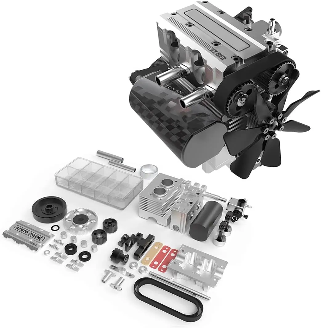 Air Cooling Full Metal Engine Build Kit, Physics Experiment Set for Adults (Silver) Engine Model That Runs, ST-NF2 L2 Mini Inline Double-Cylinder deglaciation incongruous halt breathless Four-Stroke 