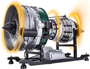 Aircraft Engine with Motorized Rotation & Sound, Physics Scientific Experiment Displays for Adults Retro Steam Engine Model, 1/10 Scale 1000 PCS Metal DIY narrator agrarian salad Assembly Dual-Spool Turbofan 