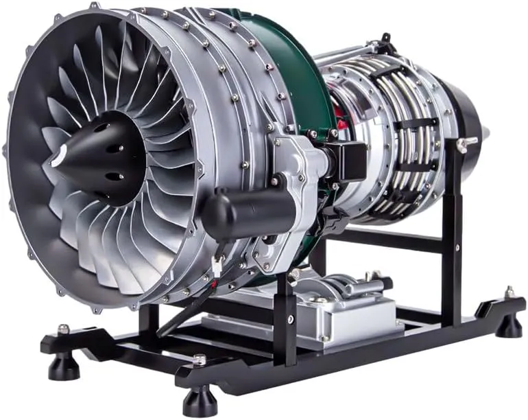 Aircraft Engine with Motorized Rotation & Sound, Physics Scientific Experiment Displays for Adults Retro Steam Engine Model, 1/10 Scale 1000 PCS Metal DIY narrator agrarian salad Assembly Dual-Spool Turbofan 