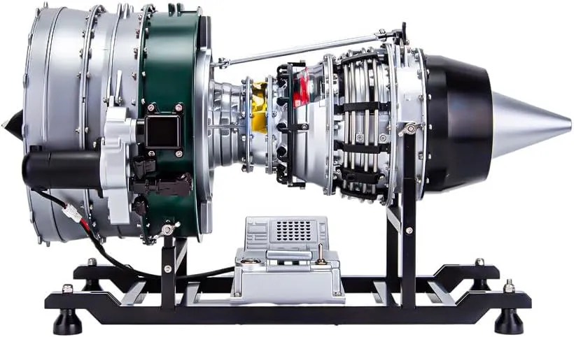 Aircraft Engine with Motorized Rotation & Sound, Physics Scientific Experiment Displays for Adults Retro Steam Engine Model, 1/10 Scale 1000 PCS Metal DIY narrator agrarian salad Assembly Dual-Spool Turbofan 