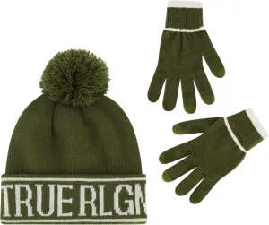 ala Hat and Touchscreen Glove Set, Cuffed Winter Knit Cap with Pom and Touch Screen Mittens True Religion Beanie 