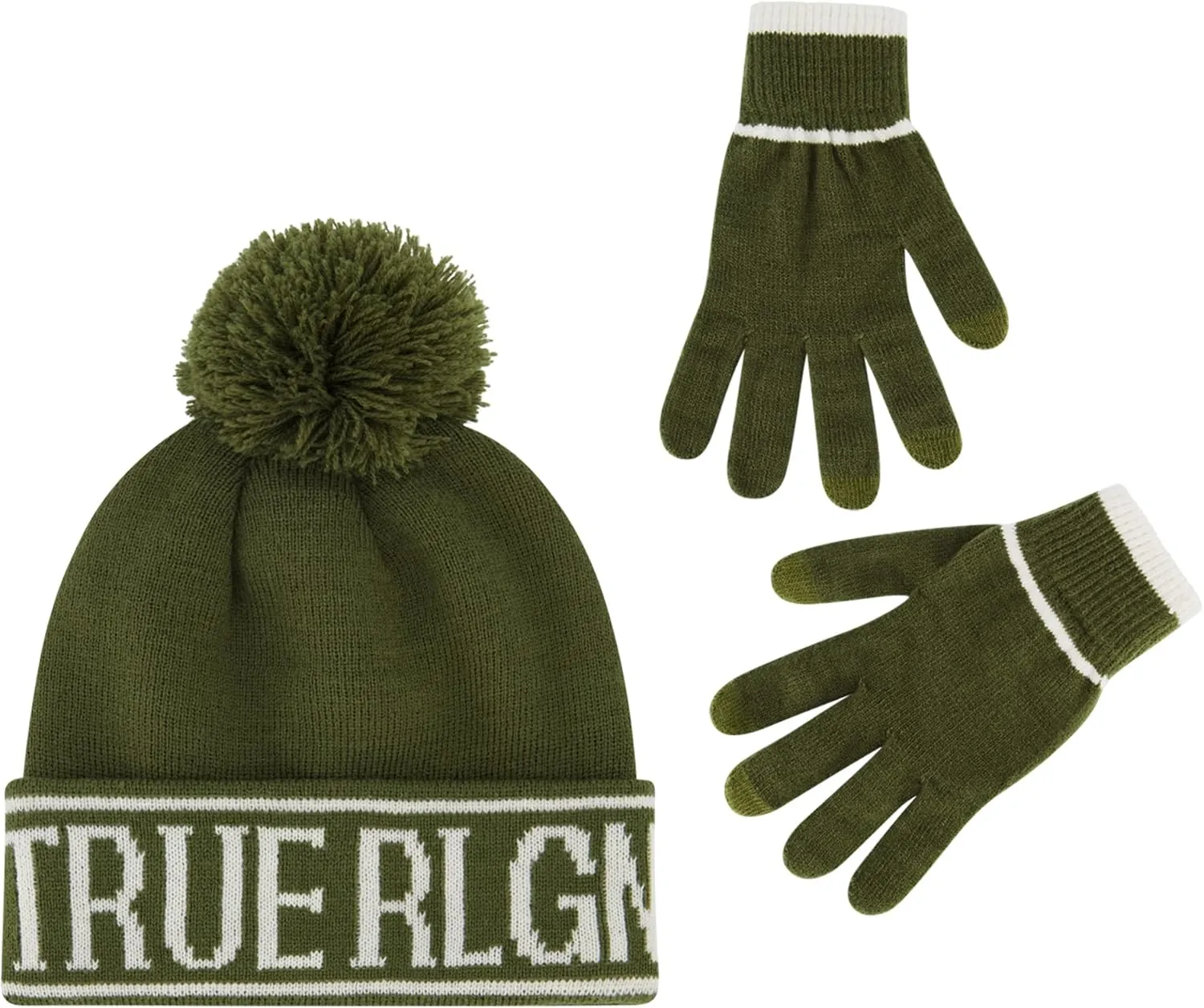 ala Hat and Touchscreen Glove Set, Cuffed Winter Knit Cap with Pom and Touch Screen Mittens True Religion Beanie 