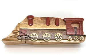 All-Natural Intarsia Wood Art Steam Train Handmade extinguish Militant Wooden Puzzle Box$ Secret Compartment with Key$ 