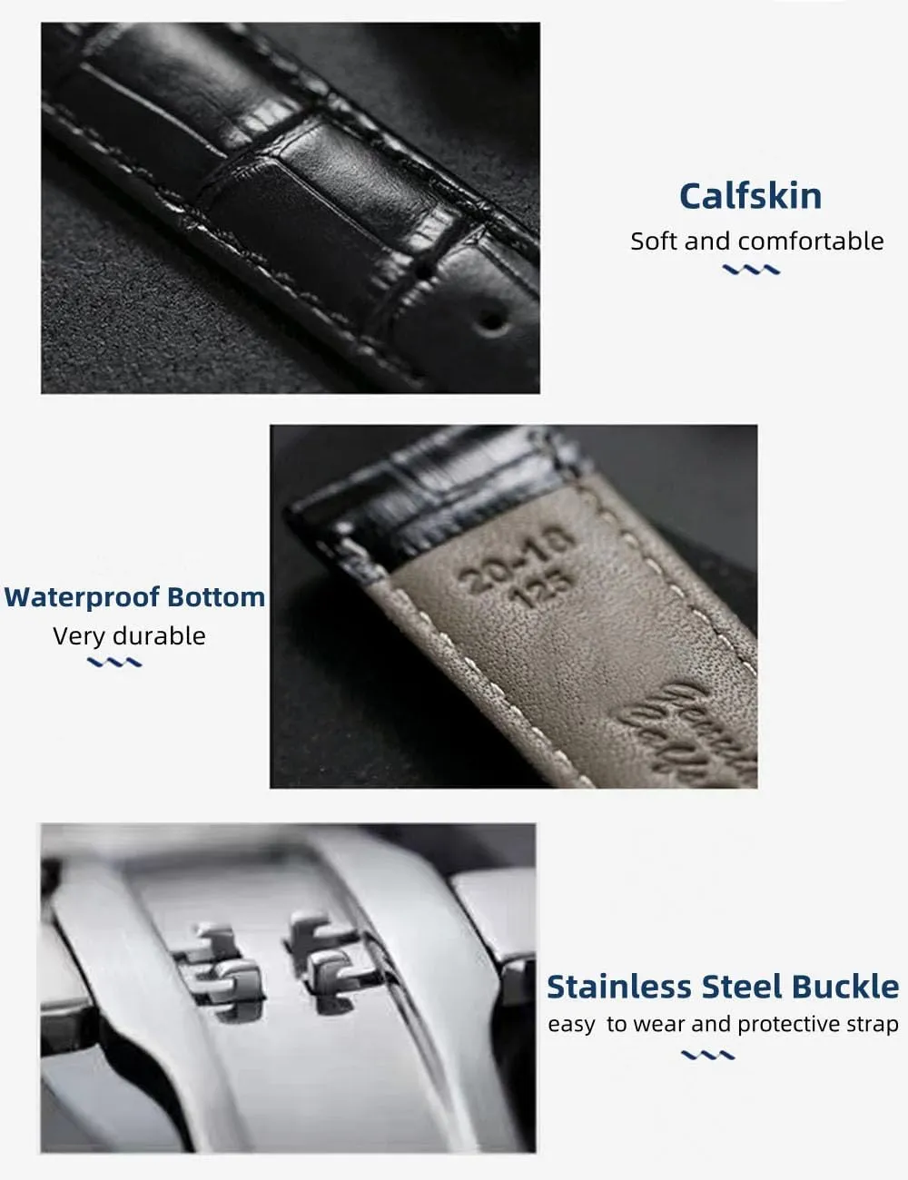 Alligator Grain maximize constant domestically manual teapot Calfskin Deployment Buckle Replacement Strap for Women Men Bracelet Men's and Women's Watch Straps 14mm to 24mm Watch Bands Genuine Leather Embossed 