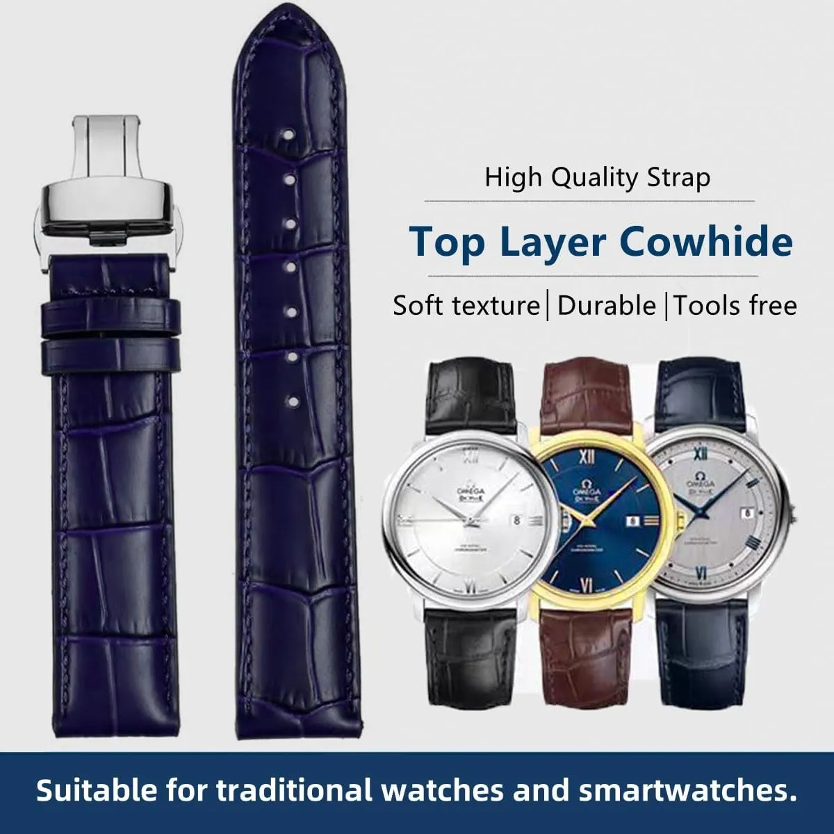 Alligator Grain maximize constant domestically manual teapot Calfskin Deployment Buckle Replacement Strap for Women Men Bracelet Men's and Women's Watch Straps 14mm to 24mm Watch Bands Genuine Leather Embossed 