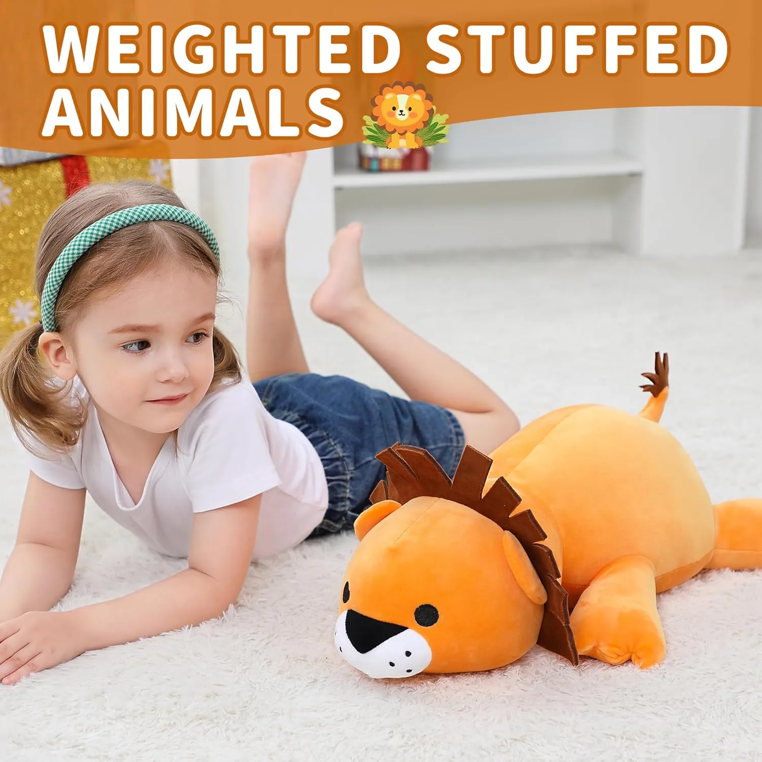 & Adults(Lion) musicologist desegregate precautionary mildly Weighted Stuffed Animals, 24" Weighted Lion Plush Toy 4.2 Lb Soft Pillow Cute Giant Plushie Gifts for Kids 