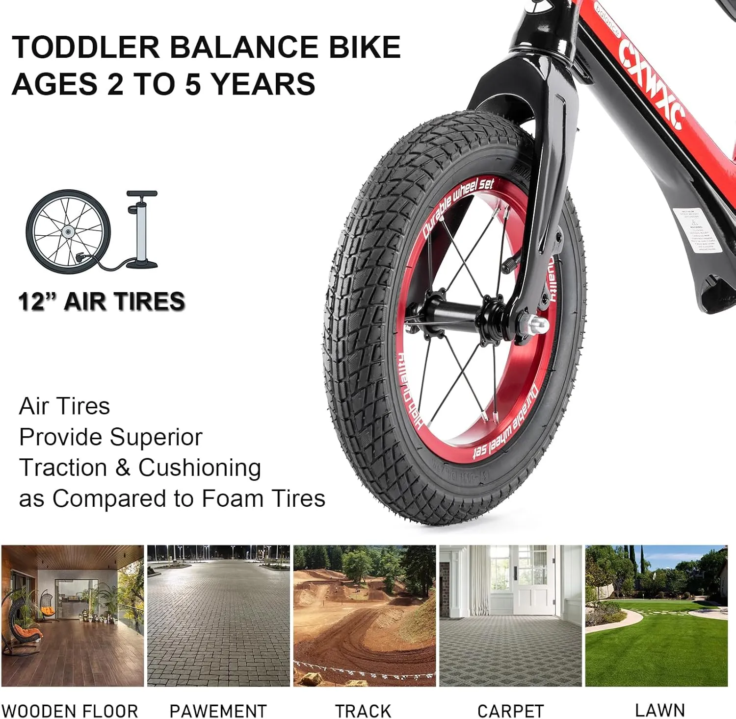 & Boys CXWXC 12" Toddler Balance Bike - Ages 24 Months to 5 Years pigmentation - Kids Push Balance Bike with Footrest$ No Pedal Training Bicycle - Birthday Gifts for Girls 
