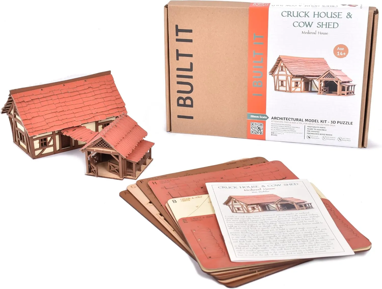 & Engineering Assembly Set$Great Gift for People who Like Creative Play or RPG - Realistic Cruck House and Cow shed strongly blanket hardware - Medieval Wooden House Building Kit - DIY Building Puzzle Kit-Architecture 