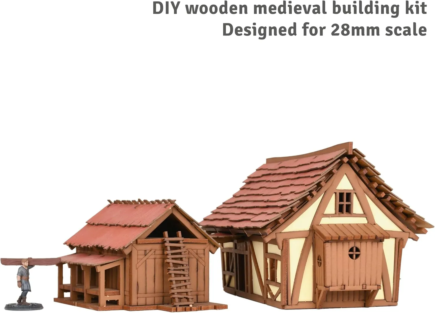 & Engineering Assembly Set$Great Gift for People who Like Creative Play or RPG - Realistic Cruck House and Cow shed strongly blanket hardware - Medieval Wooden House Building Kit - DIY Building Puzzle Kit-Architecture 