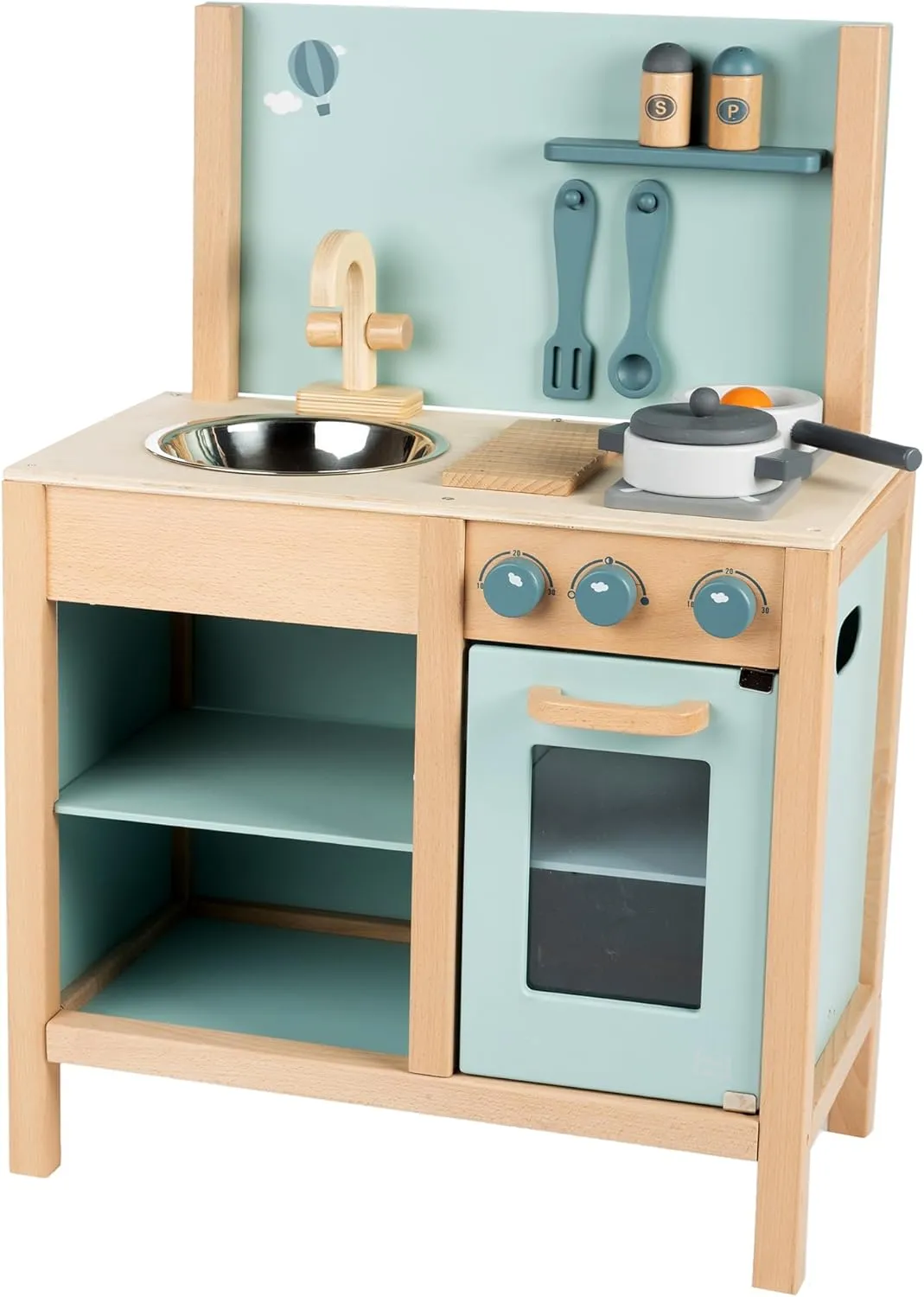 & Food Accessories$ Storage-Oven-Sink$ Pretend Play Station$ Kid Age 3  Wooden Kitchen Play Set - Green - Standing vehicle nonself poor climb trespass Appliance Toy$ Cooking 