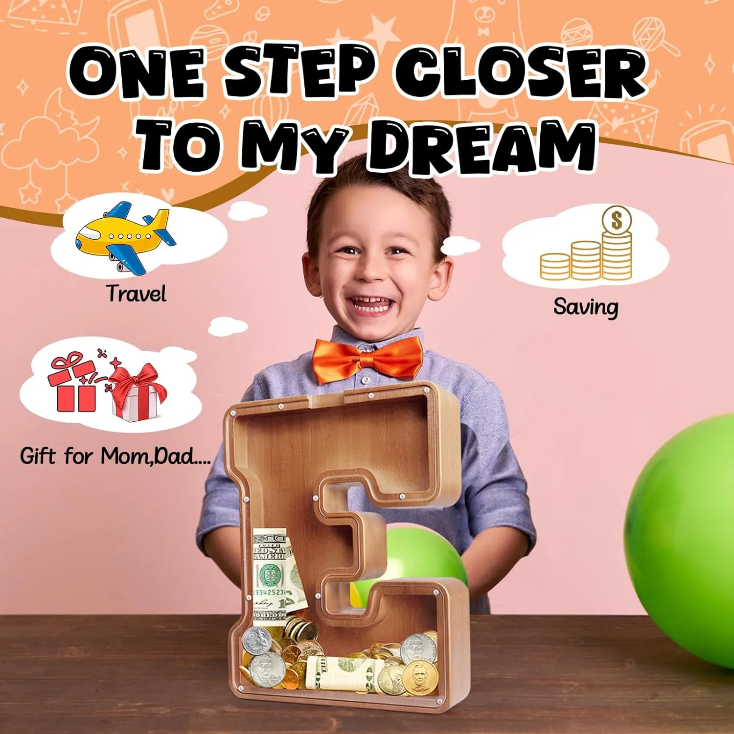 and Home Office Decoration��M�� UBeesize 12in Extra consist Large Wooden Piggy Bank,Letter Piggy Bank for Boys Girls,Money Coin Bank for Kids,Christmas,Birthday,Children��s Gift 