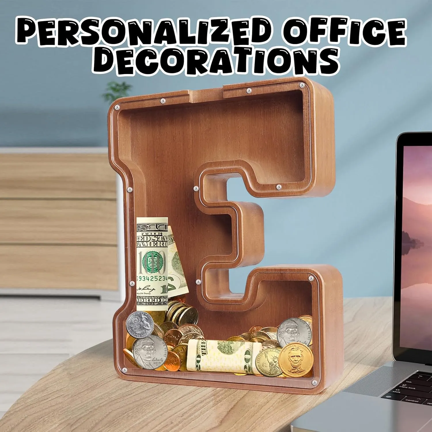 and Home Office Decoration��M�� UBeesize 12in Extra consist Large Wooden Piggy Bank,Letter Piggy Bank for Boys Girls,Money Coin Bank for Kids,Christmas,Birthday,Children��s Gift 