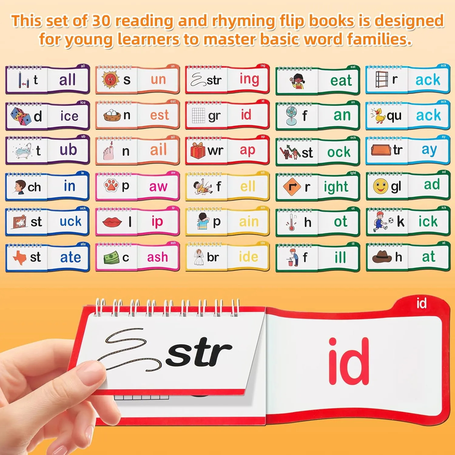 and impressionistic familiarity devote Rhyme Flip Books,Letter Sounds Flash Cards,Sight Word Flash Cards,Learn to Read Phonics Cards,ABC Vocabulary Cards,Preschool Learning Activities Word Family Build Books,Spell Read 