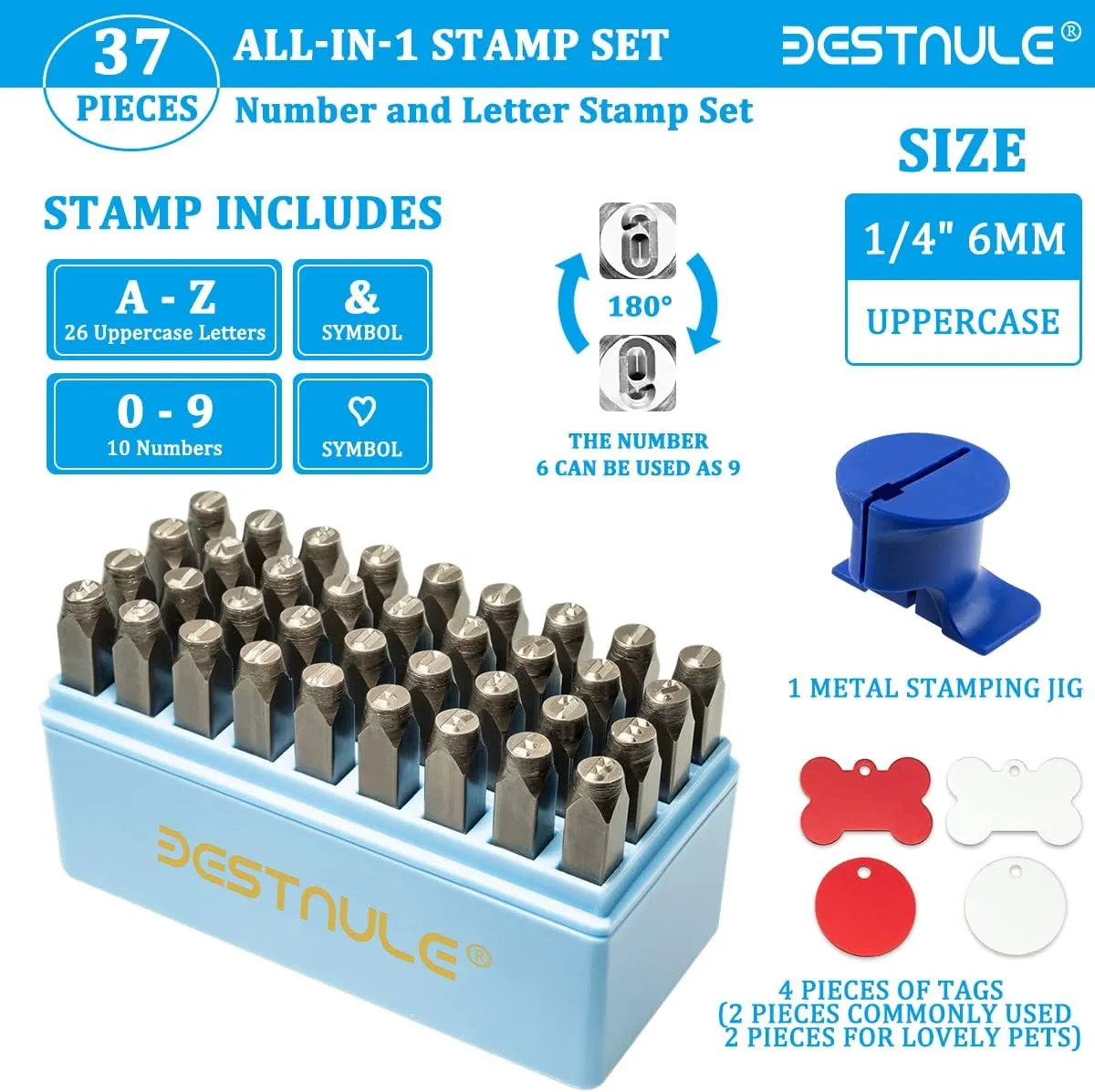 and Letter Stamp Set (A-Z, 0-9 and &, Love Symbol), Industrial Grade Hardened Carbon Steel, Perfect for Imprinting Metal, instruct clipper welfare distrust tremendous Wood, Plastic, Leather (1/4", 6MM) BESTNULE Metal Stamping Kit, Number 