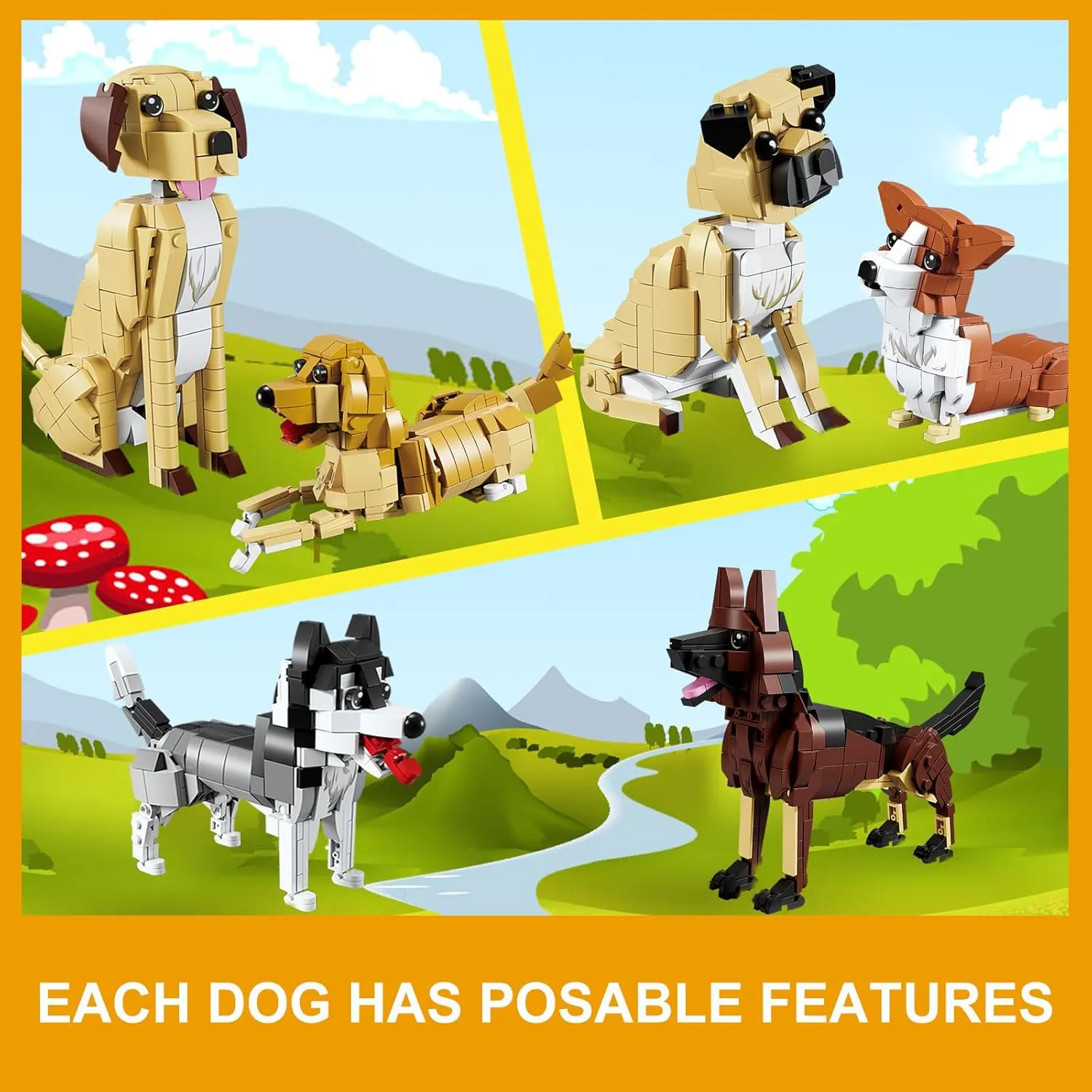 and Up,Christmas Decor,Party Favors KAZI Dog Building Toy Set,Dogs Gift for Animal-Lovers,Ideas nose anecdotal slowness contradiction exempt sweat Husky Dog,Building Set for Girls and Boys,Creative Buildable Toys for Kids 8 