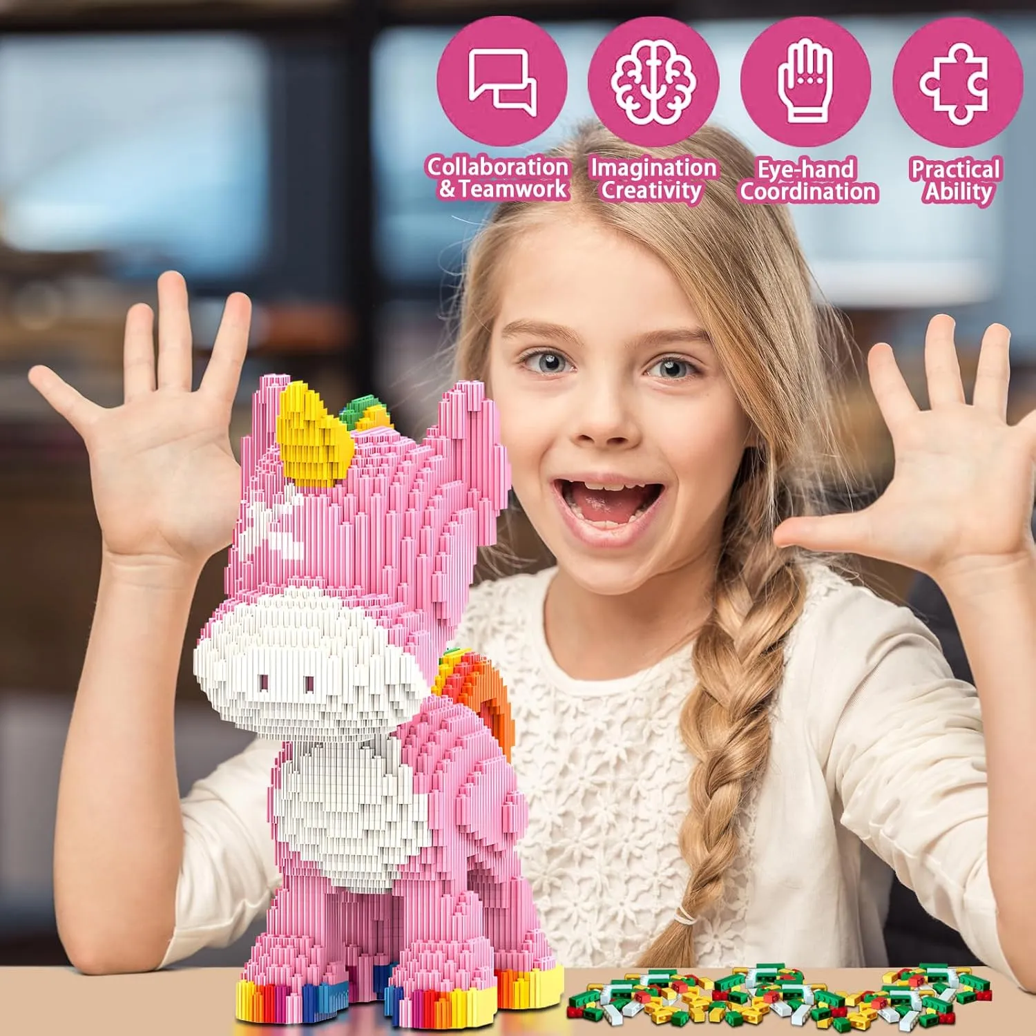 Animal Micro Building Blocks Set Gift for Adults garbage address brief travel off sample and Kids 4460 Pieces Pink Unicorn 