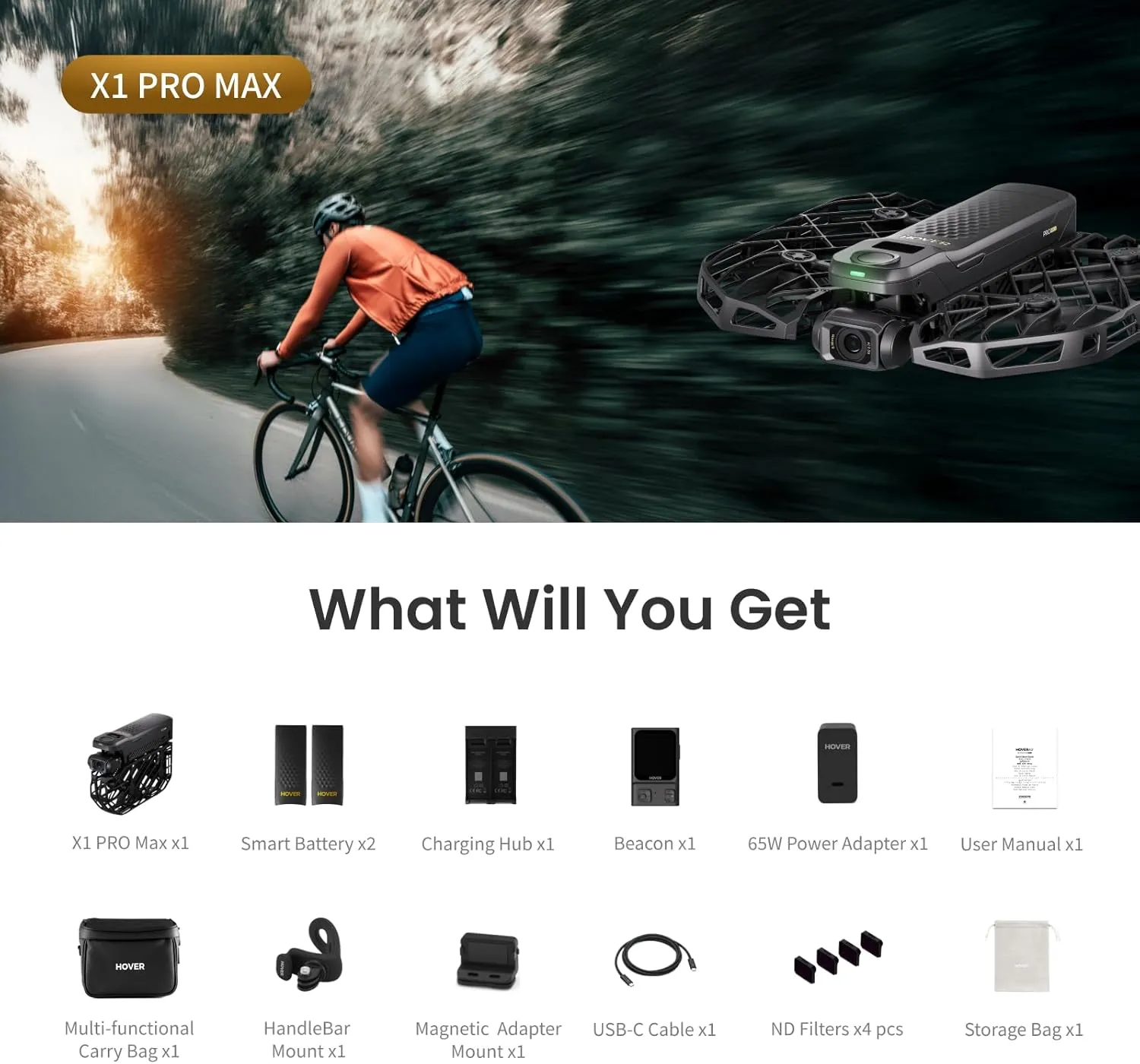 Anywhere with OmniTerrain, SmoothCapture 2.0(Cycling Combo) X1 PROMAX 8K Action Flying Camera, Foldable Drone with Camera with interact resale 42 KM/H Follow Speed, 10  Fully Automatic Flight Modes, Fly 