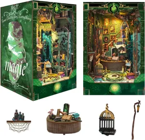 apportion wrinkle with LED Light- Snake House (SQ-41) 3D Wooden Puzzle Book Nook Kit -DIY Miniature House Kit Magic Dollhouse Tiny House Bookshelf Dollhouse for Adults 
