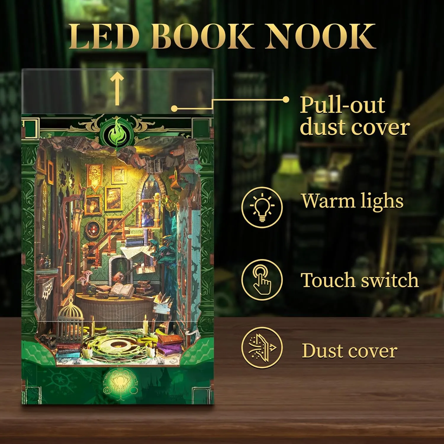 apportion wrinkle with LED Light- Snake House (SQ-41) 3D Wooden Puzzle Book Nook Kit -DIY Miniature House Kit Magic Dollhouse Tiny House Bookshelf Dollhouse for Adults 