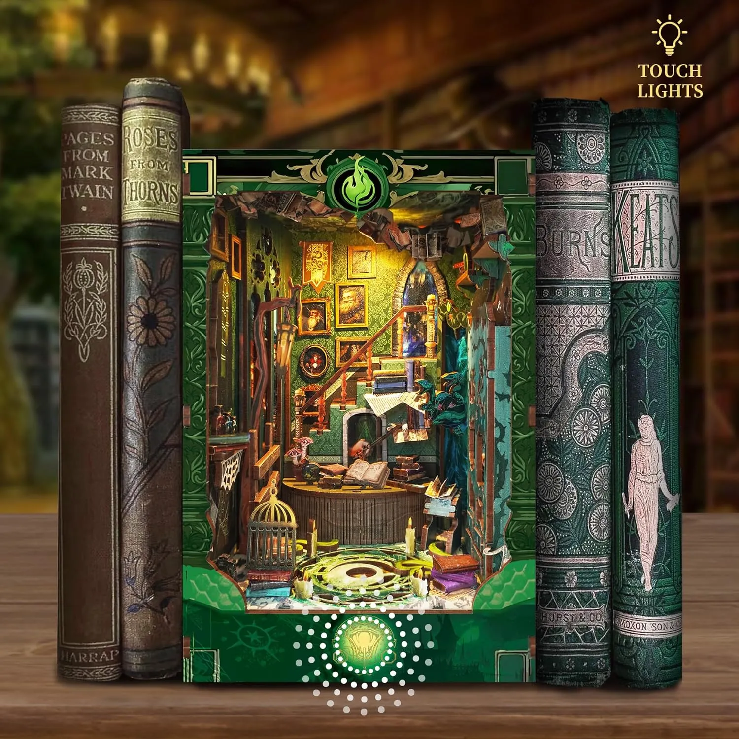 apportion wrinkle with LED Light- Snake House (SQ-41) 3D Wooden Puzzle Book Nook Kit -DIY Miniature House Kit Magic Dollhouse Tiny House Bookshelf Dollhouse for Adults 