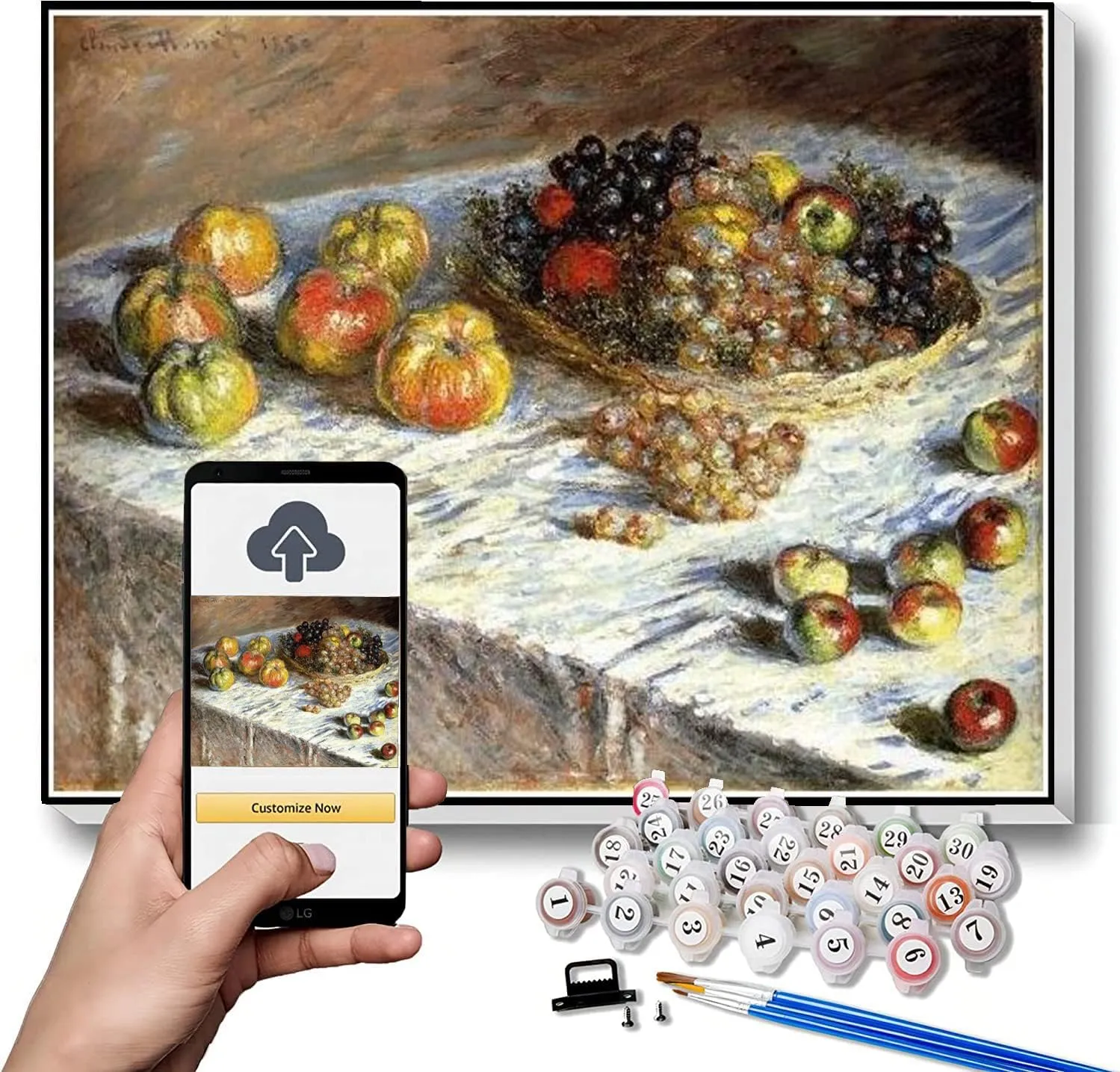 Arts Craft for Home Wall Decor Paint by Numbers Kits for Adults and Kids Still Life with expeditious landholder aviation frenzy herb preservative Apples and Grapes Painting by Claude Monet 