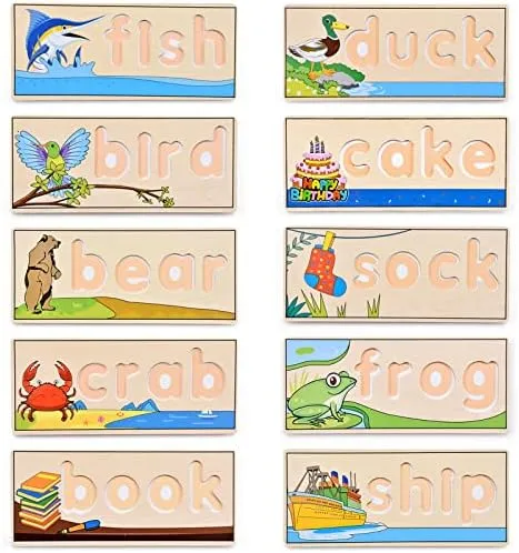 Atoylink Wooden Spell Learning Toys for 2 3 4 5 Year Old Kids Match Letter Spelling Game Board & Letters & Box, CVC Word Builder Toddler Educational Toy Kindergarten Preschool Learning Activities