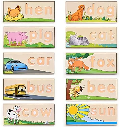 Atoylink Wooden Spell Learning Toys for 2 3 4 5 Year Old Kids Match Letter Spelling Game Board & Letters & Box, CVC Word Builder Toddler Educational Toy Kindergarten Preschool Learning Activities