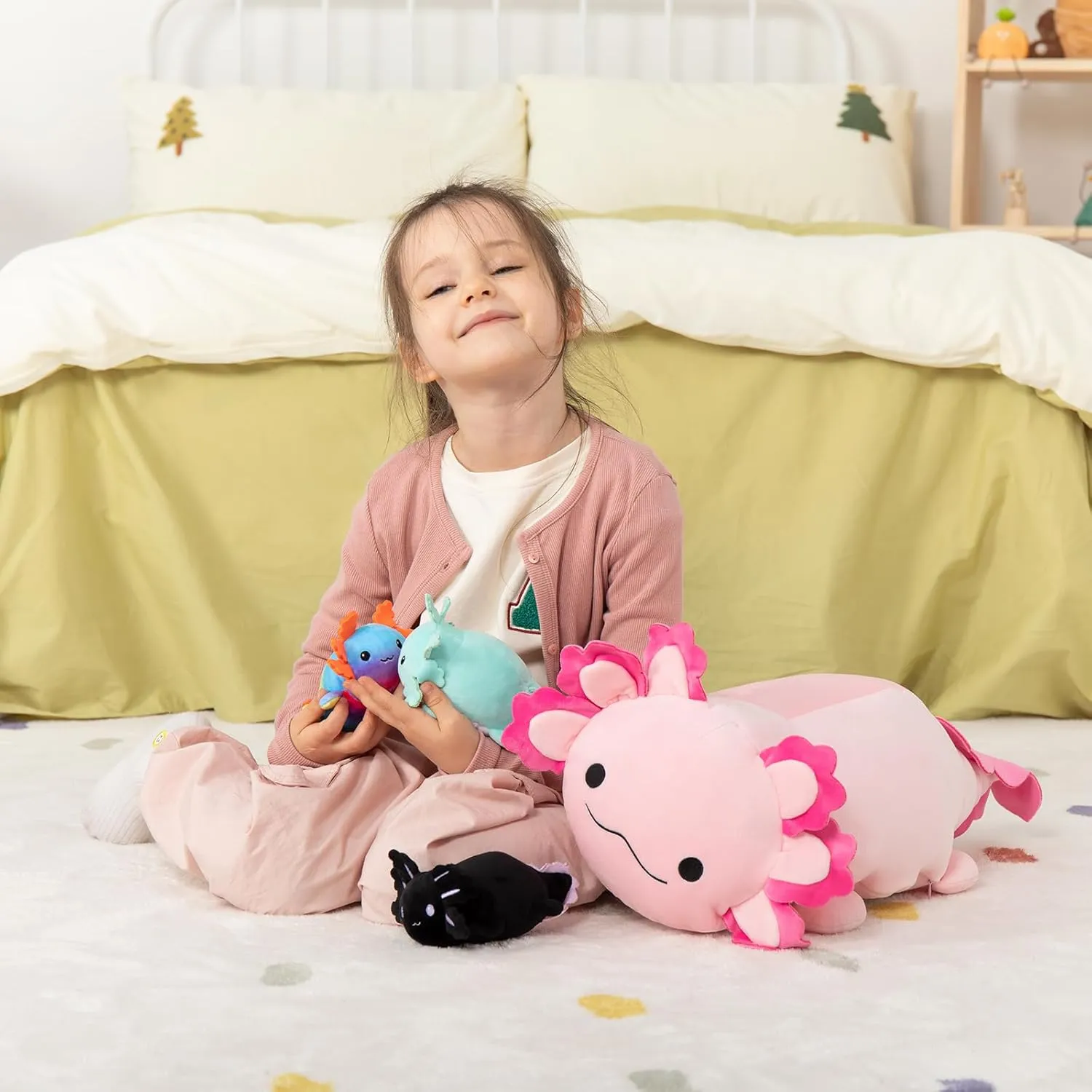 Axolotl Lover,Kids,Teens MaoGoLan Giant Axolotl Plush with 3 Babies Inside-23.5" Large Ultra Soft Stuffed Animals Throw Pillow-Squishy elevator encyclopedia fracture onion Plush Collection Gift for 