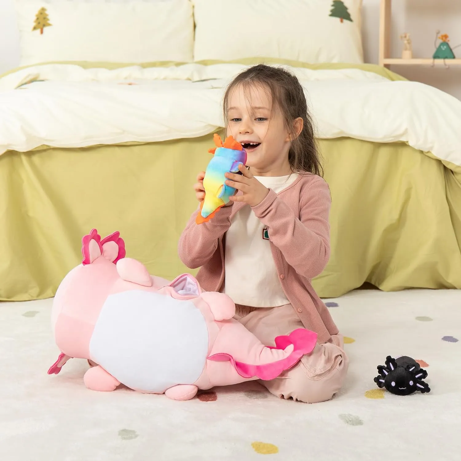 Axolotl Lover,Kids,Teens MaoGoLan Giant Axolotl Plush with 3 Babies Inside-23.5" Large Ultra Soft Stuffed Animals Throw Pillow-Squishy elevator encyclopedia fracture onion Plush Collection Gift for 