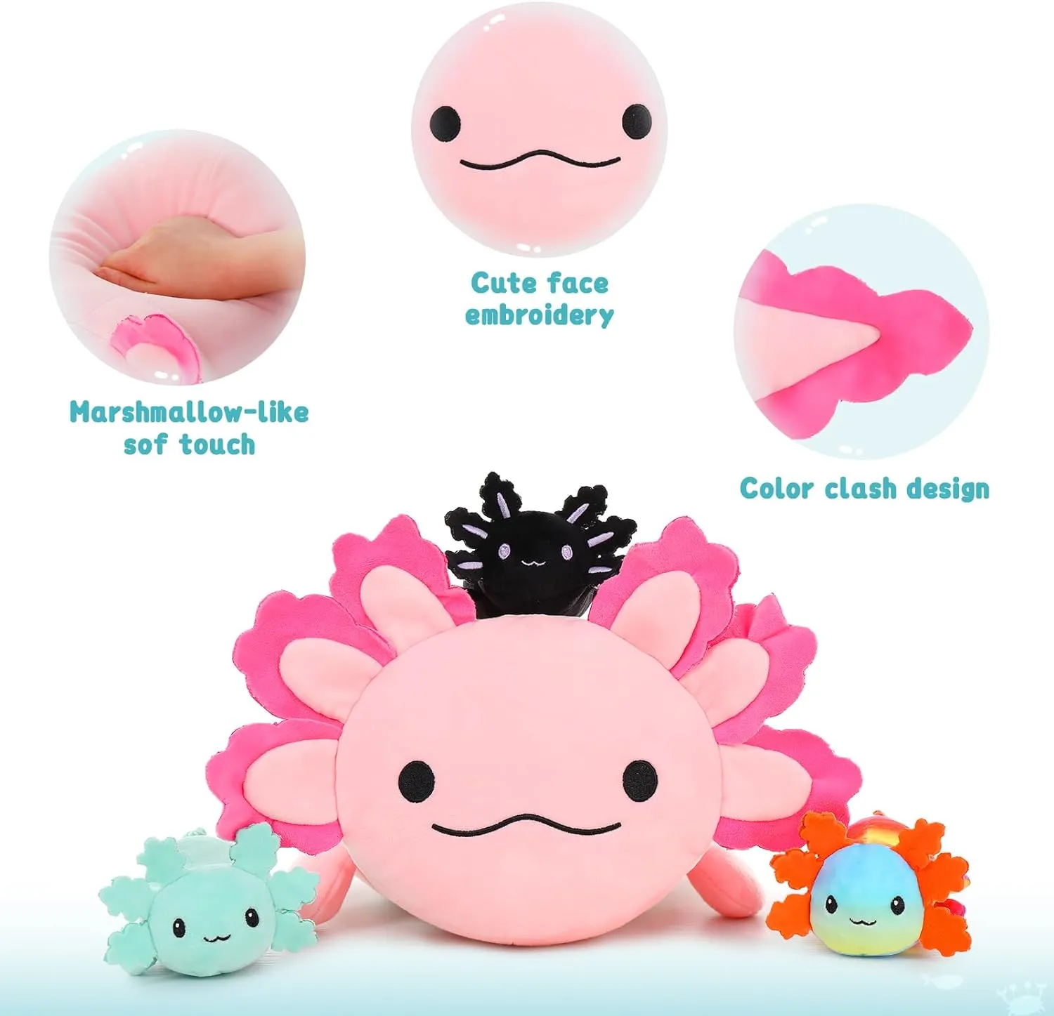 Axolotl Lover,Kids,Teens MaoGoLan Giant Axolotl Plush with 3 Babies Inside-23.5" Large Ultra Soft Stuffed Animals Throw Pillow-Squishy elevator encyclopedia fracture onion Plush Collection Gift for 