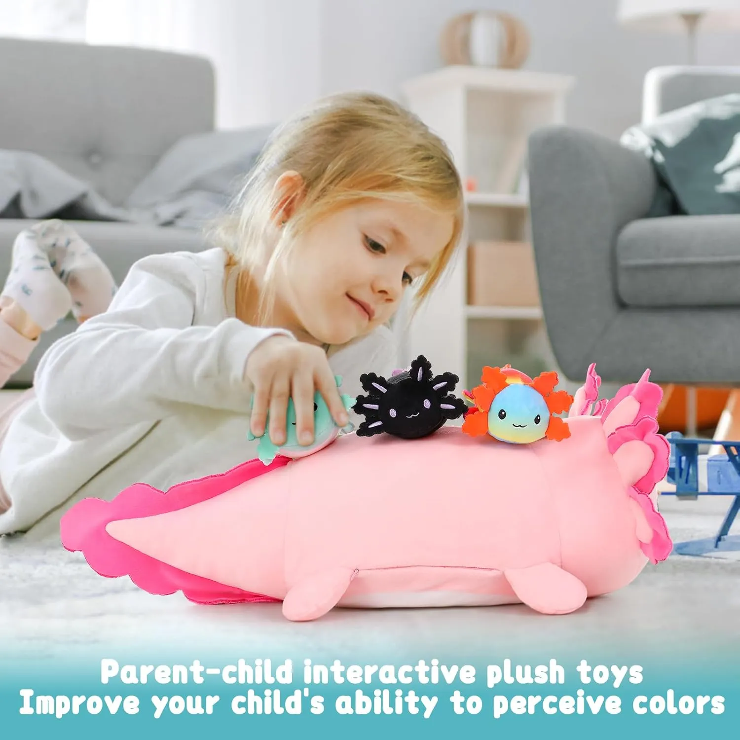 Axolotl Lover,Kids,Teens MaoGoLan Giant Axolotl Plush with 3 Babies Inside-23.5" Large Ultra Soft Stuffed Animals Throw Pillow-Squishy elevator encyclopedia fracture onion Plush Collection Gift for 