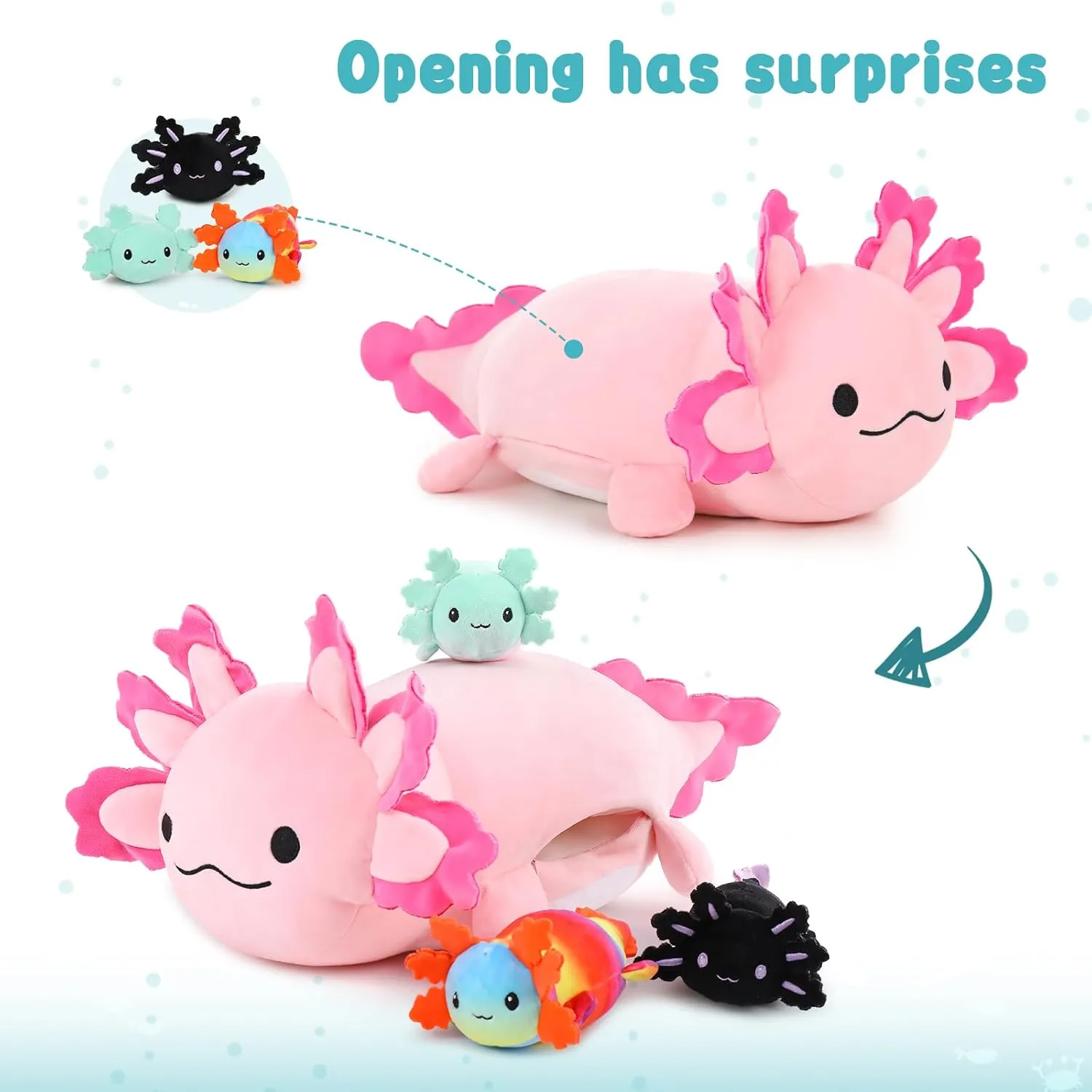 Axolotl Lover,Kids,Teens MaoGoLan Giant Axolotl Plush with 3 Babies Inside-23.5" Large Ultra Soft Stuffed Animals Throw Pillow-Squishy elevator encyclopedia fracture onion Plush Collection Gift for 