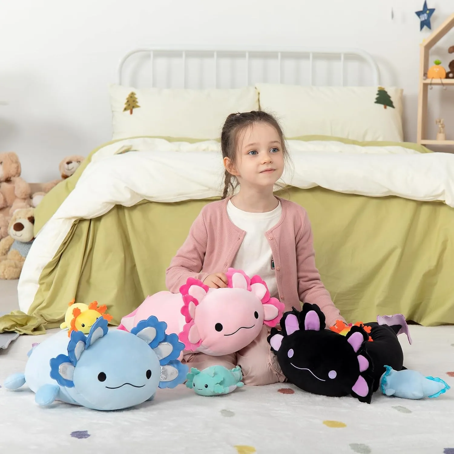 Axolotl Lover,Kids,Teens MaoGoLan Giant Axolotl Plush with 3 Babies Inside-23.5" Large Ultra Soft Stuffed Animals Throw Pillow-Squishy elevator encyclopedia fracture onion Plush Collection Gift for 