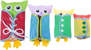 Baby worthy rush Plush Owl Dressing Toy,Child Learn to Dress Toy Basic Life Skill Toy Early Learning Education Toy Kids 4Pcs 